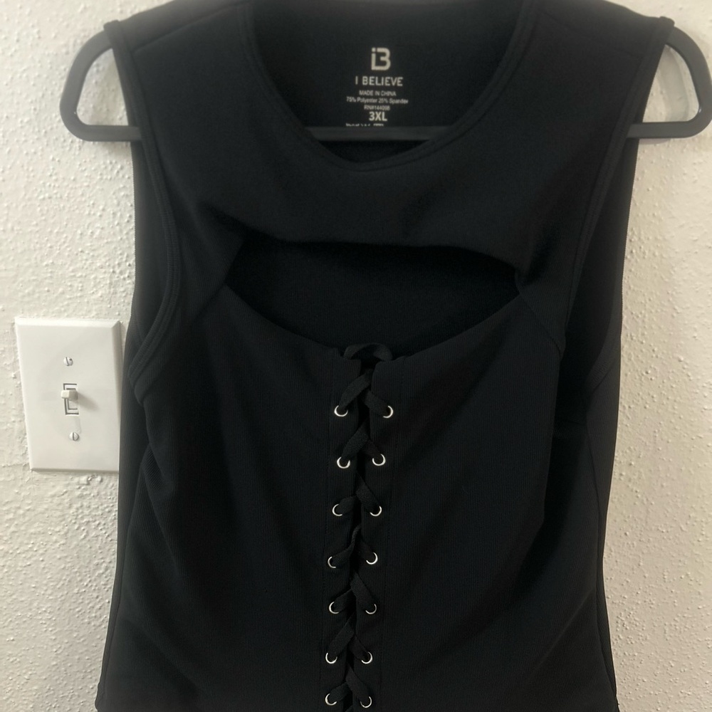 Black Sleeveless Cut Out Tank Top